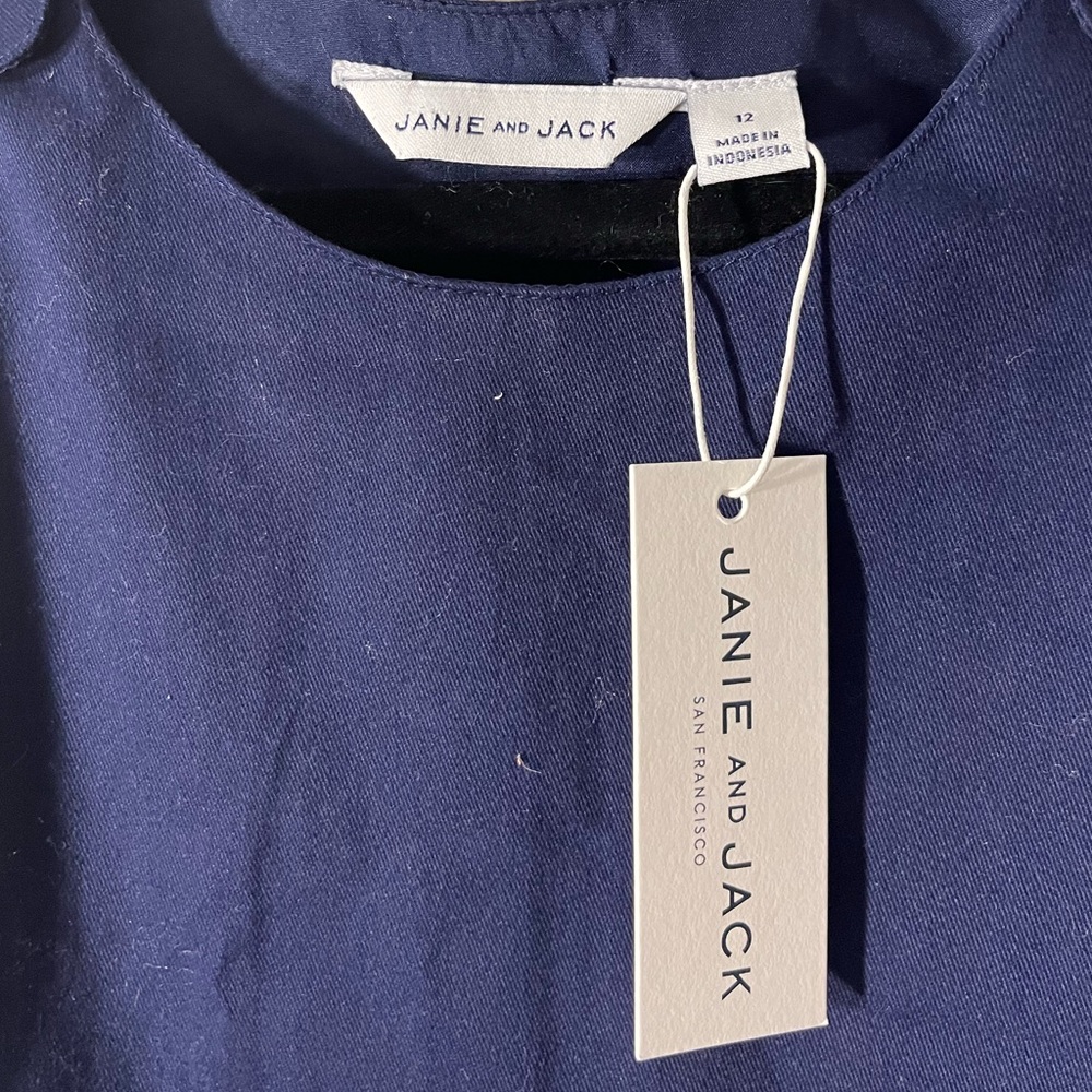 Janie and Jack Classic Twill Jumper Navy Button-Shoulder Pinafore Dress Size 12 - Picture 3 of 4